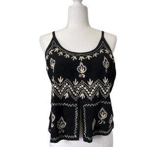 Black Embroidered Spaghetti Strap Tank Top Size S